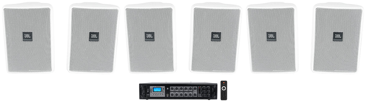 JBL Control 23-1 White 6-Pack + RCS180-6 6-Zone Amplifier Bundle