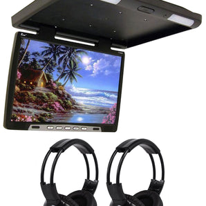 TView T176IR Black 17" Car Video Flip Down Overhead Monitor +2 Wireless Headsets