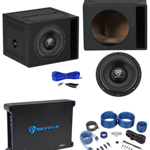 Rockville W10K6D4 V2 10" 2000w Subwoofer+Vented Sub Enclosure+Amplifier+Amp Kit