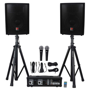 Rockville RPG2X10 PA System w/ Mixer/Amp+10" Speakers+Stands+2) Mics and Bluetooth