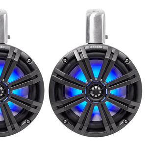 Pair KICKER 45KMTC8 8" 600 Watt Marine Wakeboard Tower Speakers w/LED's KMTC8