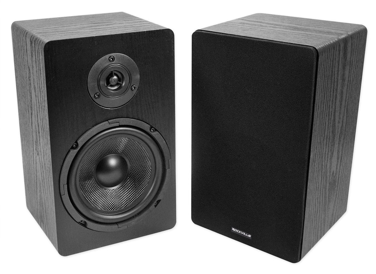 (2) Rockville RockShelf 68B Black 6.5" Bookshelf Speakers+Bluetooth/Wifi Amp+Sub