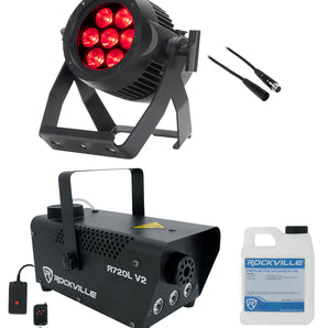 American DJ Encore LP7IP 7x20W Outdoor RGBL LED DMX Par Wash Light+Fogger+Cable