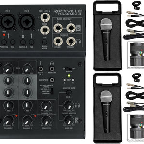 Rockville RockMix 4 Channel Pro Recording Mixer/Interface w/EQ+(2) Dynamic Mics