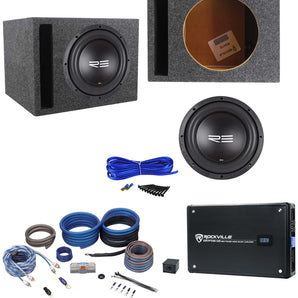 RE Audio SXX10D2 V2 10" 1200W Subwoofer+Vented Sub Box+1500w Amplifier+Amp Kit