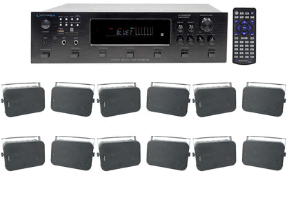 H12X500UBT 6-Zone Receiver + (12) Black 6.5 In Outdoor/Indoor Speakers