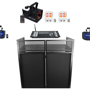 Rockville DJ Kit: (4) BD20 Derby Lights, (2) Best Par 50 Lights, Fogger, T-Stands, Facade, Wireless DMX Controller