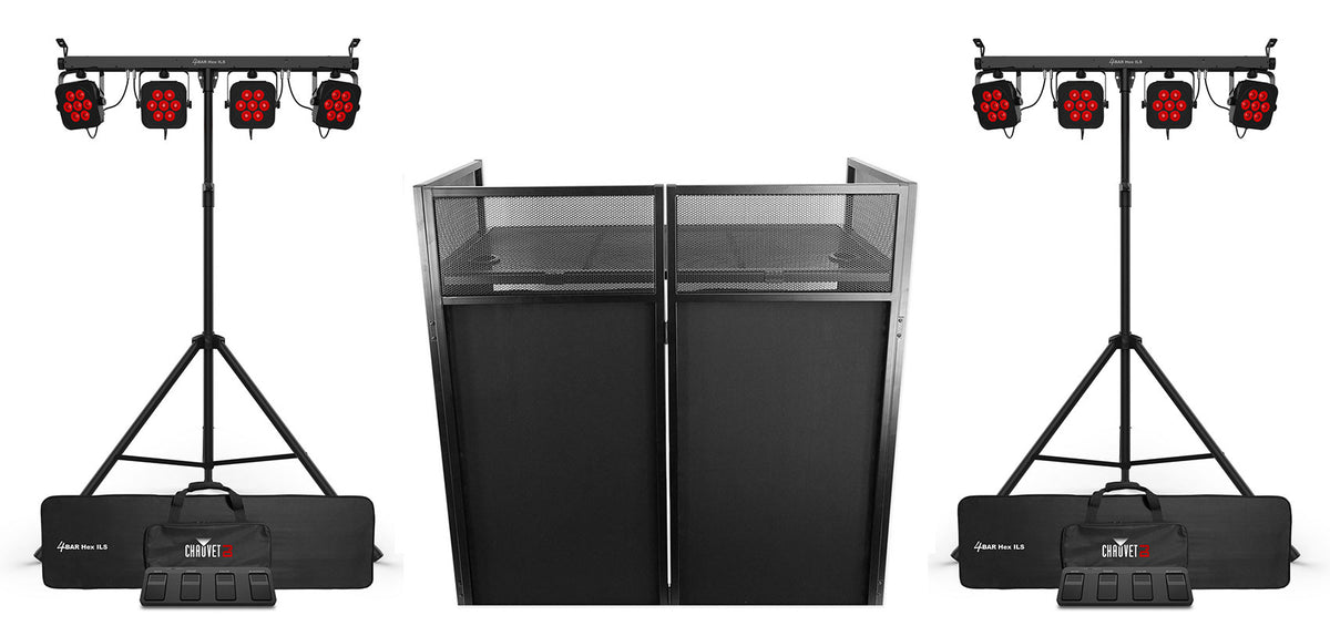 (2) 4BAR HEX ILS RGBAW+UV LED Wash Lighting Systems + Rockbooth Facade