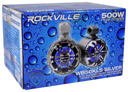 (4) 5.25" LED Silver Tower Speakers and PS40 Bluetooth Amp For ATV/UTV/RZR