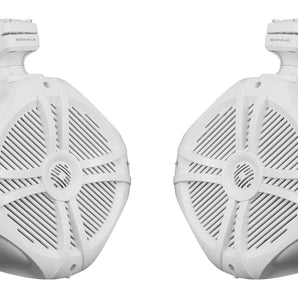 Pair Rockville RWB90W White 8 inches 300w Marine Wakeboard 360° Swivel Tower Speakers