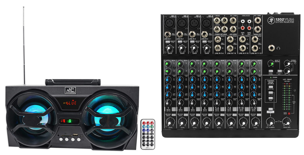 1202VLZ4 Mixer with NPB3 Bluetooth Boombox Speaker