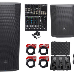 JBL Pro PRX825W Dual 15” Powered Speaker+15" Subwoofer+Mixer+Headphones+(3) Mics