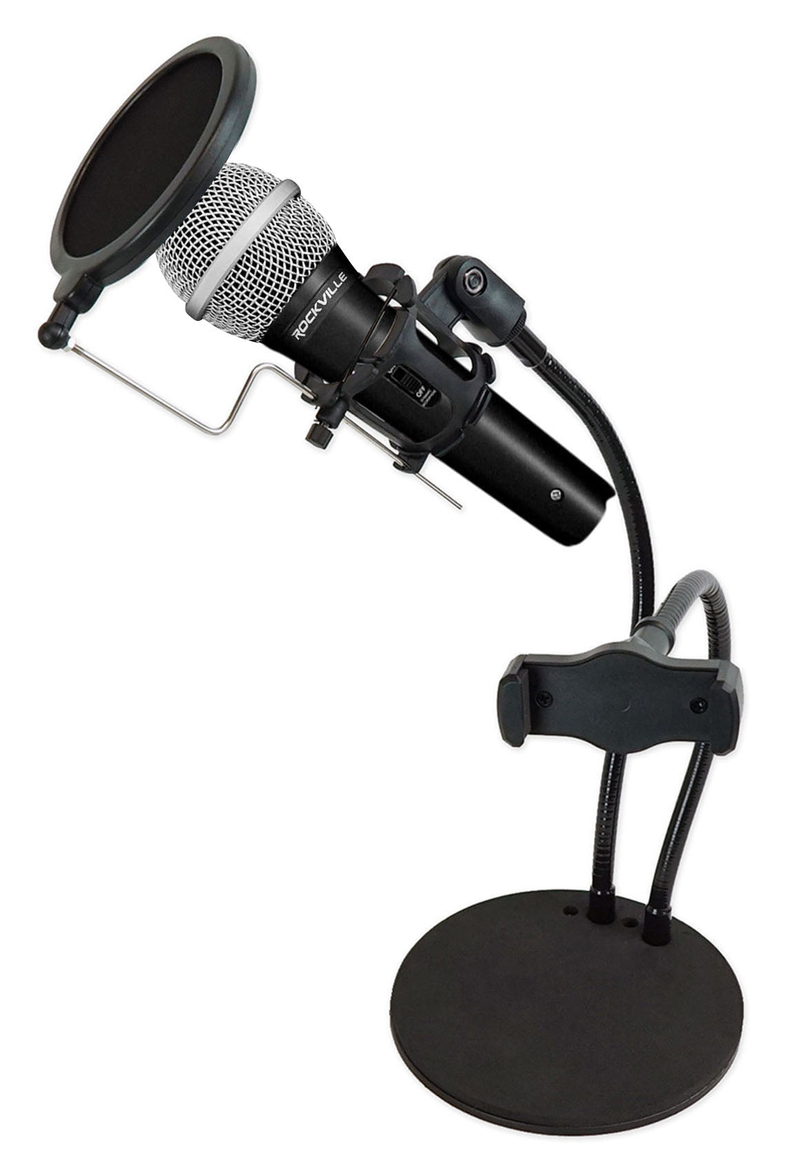 Zoom Stream Broadcast Podcast Mic and Phone Stand w/ Microphone