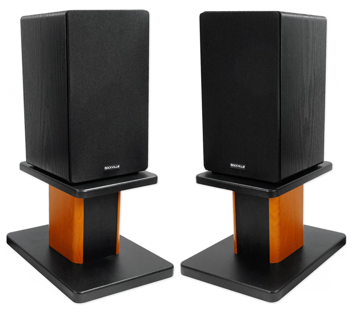 RockShelf 64B Black 6.5" Home Bookshelf Speakers+8 inch Wood Stands