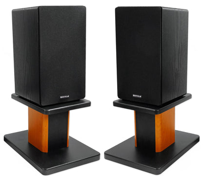 RockShelf 64B Black 6.5" Home Bookshelf Speakers+8 inch Wood Stands