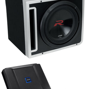 Alpine R2-SB12V 12" 750w Subwoofer+Ported Sub Enclosure Box+Amplifier+Bass Knob