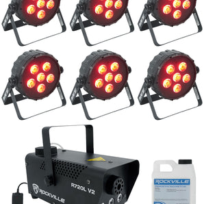 (6) Chauvet DJ SLIMPAR T6 BT RGB LED DMX Wash Par Up-Lights w/Bluetooth+Fogger