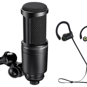 Audio Technica AT2020 Studio Recording Microphone-Cardioid Condenser Mic+Earbuds