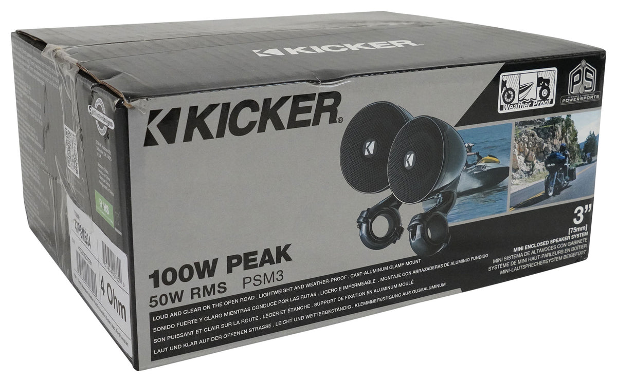 2) Kicker 47PSMB34 3" 100w PSM Motorcycle/ATV Handlebar Speakers in Black PSMB34
