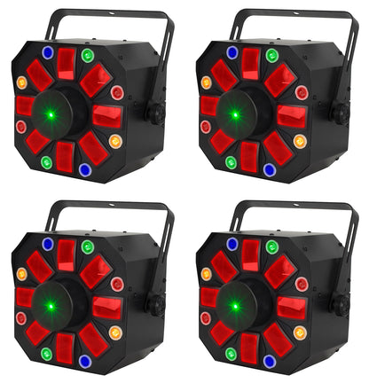 (4) Furious Three RG LED DMX Moonflower/Wash/Laser Effect Lights