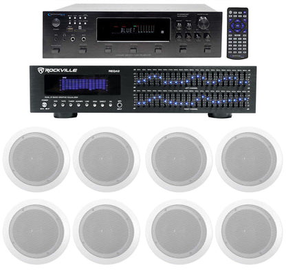 6-Zone Receiver with (4) Pairs of White 6.5" In-Ceiling Speakers, Commercial Package