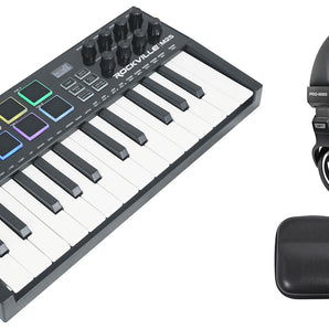 Rockville M25 Black 25 Key USB Wireless Bluetooth Keyboard Controller+Headphones