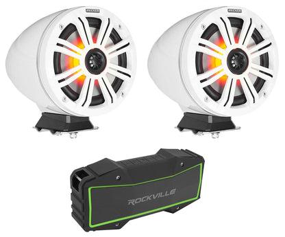 KMFC8W 8" White Marine Speakers & Portable Bluetooth Speaker