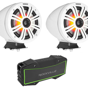 (2) KICKER 46KMFC8 300w 8" White Surface Mount Marine LED Speakers+Home Speaker