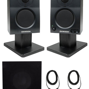 Pair Samson BT3 MediaOne 3" Powered Studio Monitors w/Bluetooth+Stands+Subwoofer