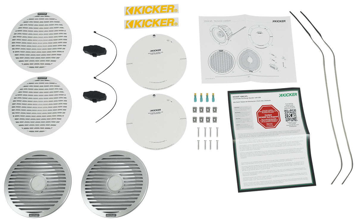 Pair Kicker 51KM614FL 6.5" Thin Mount 60w Marine Boat Speakers w/RGB LED KM614FL