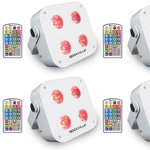(6) Rockville MINI IR4 White RGBWA+UV DJ Par Wash Up Lights+Wireless DMX+App