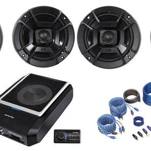 ALPINE PWD-X5 Slim Under-Seat Powered Subwoofer+Wire Kit+(4) Polk 6.5" Speakers