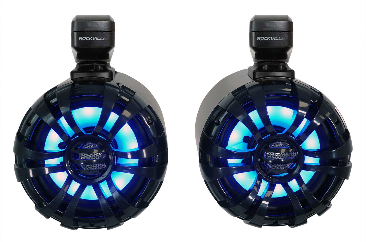2) Rockville 6.5" LED Swivel Black Marine Wakeboard+Coaxial Speakers+Amp+Amp Kit