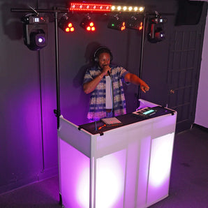 Rockville ROCKBOOTH TRUSS DJ Booth Table Facade w/Truss+(2) Up-Lights