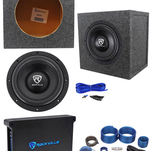 Rockville W10K6D4 V2 10" 2000w Subwoofer+Sealed Sub Box+Mono Amplifier+Amp Kit