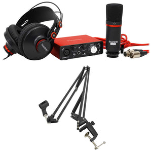 Focusrite Podcasting Podcast Recording Bundle w/ Mic+Headphones+Boom Arm