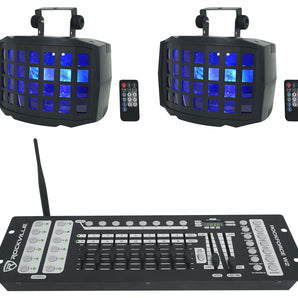 Rockville (2) BD20 Battery Powered DJ Party Derby Lights w Wireless DMX Controller