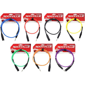 7 Rockville 3' Male REAN XLR to 1/4'' TRS Balanced Cable OFC (7 Colors)