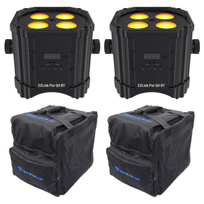 (2) Chauvet DJ Ezlink Par Q4 BT Wireless Rechargeable Bluetooth Wash Lights+Bags