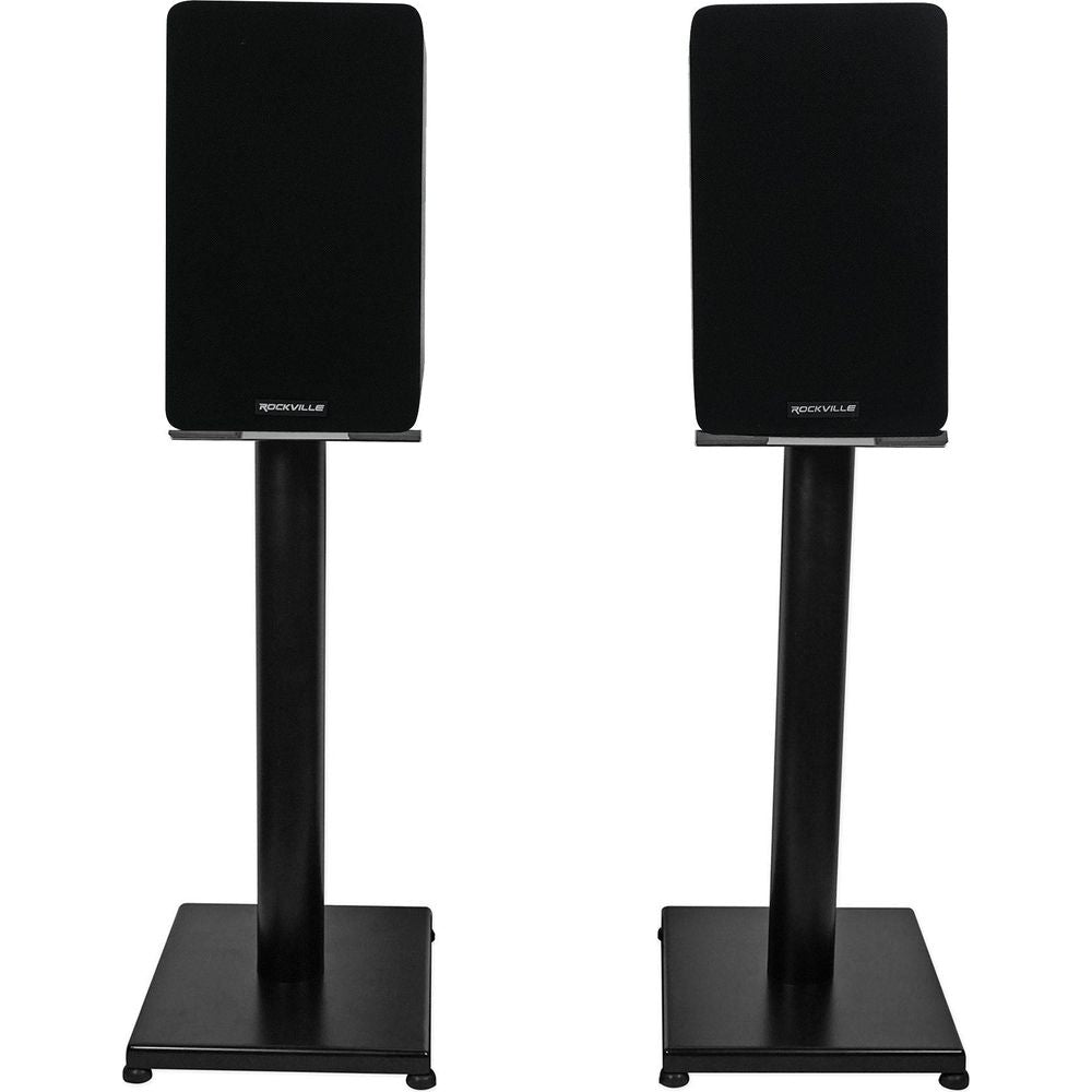 RockShelf 58B Black 5.25" Home Bookshelf Speakers w/21" Stands