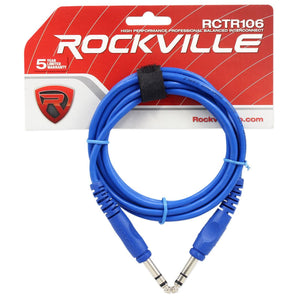 18 Rockville RCTR106BL Blue 6' 1/4'' TRS to 1/4'' TRS  Cable 100% Copper