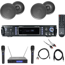 1000W Karaoke Bluetooth Amp/Mixer + (4) Black Ceiling Speakers + Wireless Mics