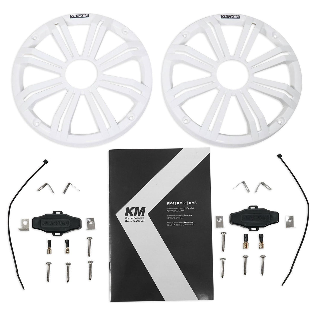 Pair KICKER 45KM84L 8" 600 Watt Marine Boat Wakeboard Tower Speakers w/LED's KM8