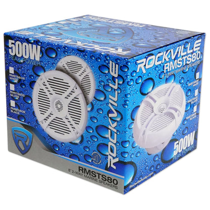 (8) RMSTS80W 8" Marine Boat Speakers+8-Channel Amplifier+Amp Kit