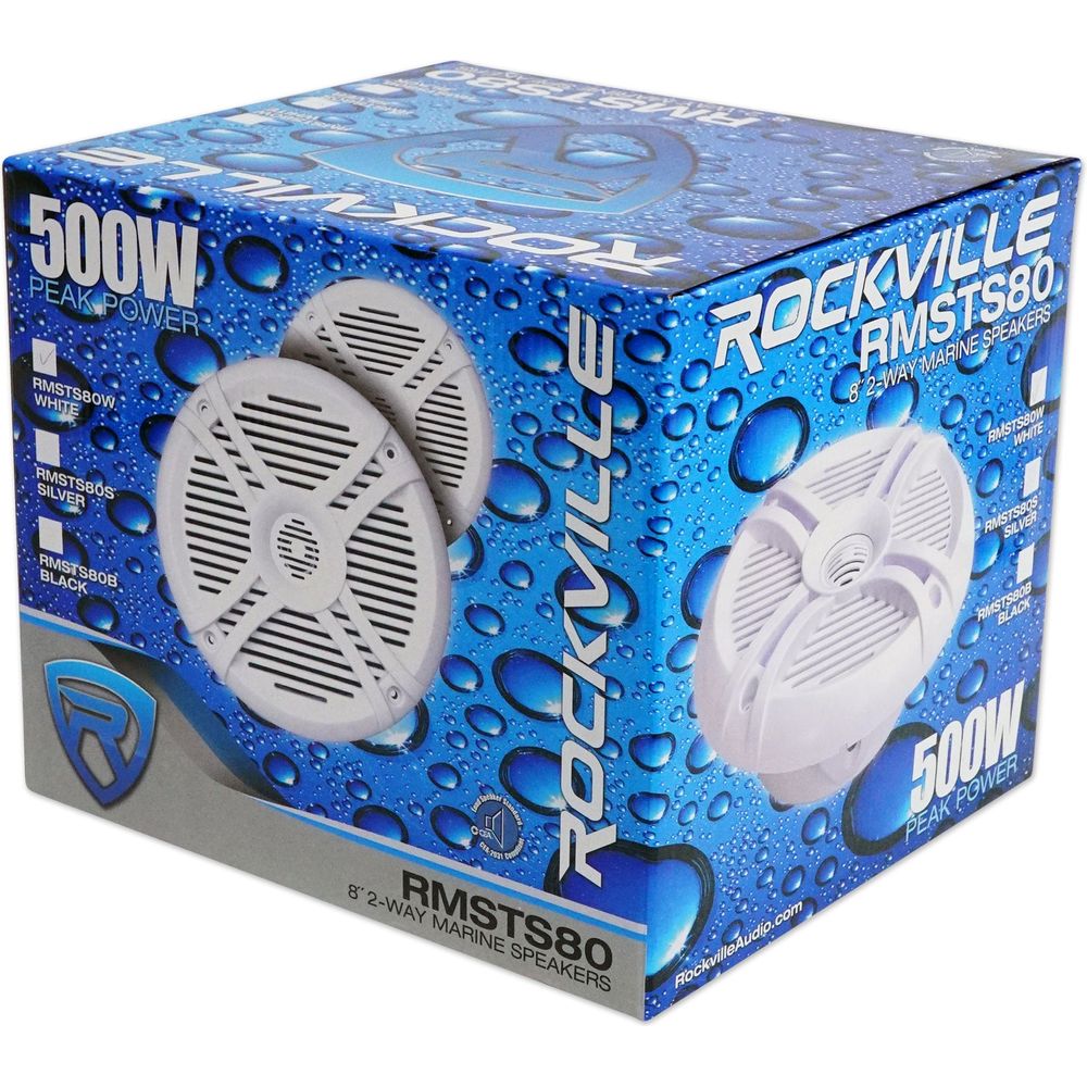 RMSTS80W White 8" Marine Speakers 4-Pack + KRYPTON MF4 Amplifier Bundle