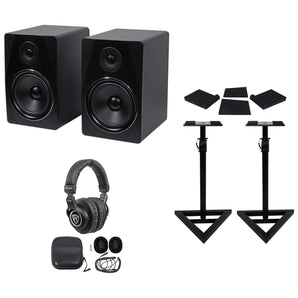 Pair Rockville APM8B 8" 500W Powered Studio Monitors+Stands+Pads+Headphones