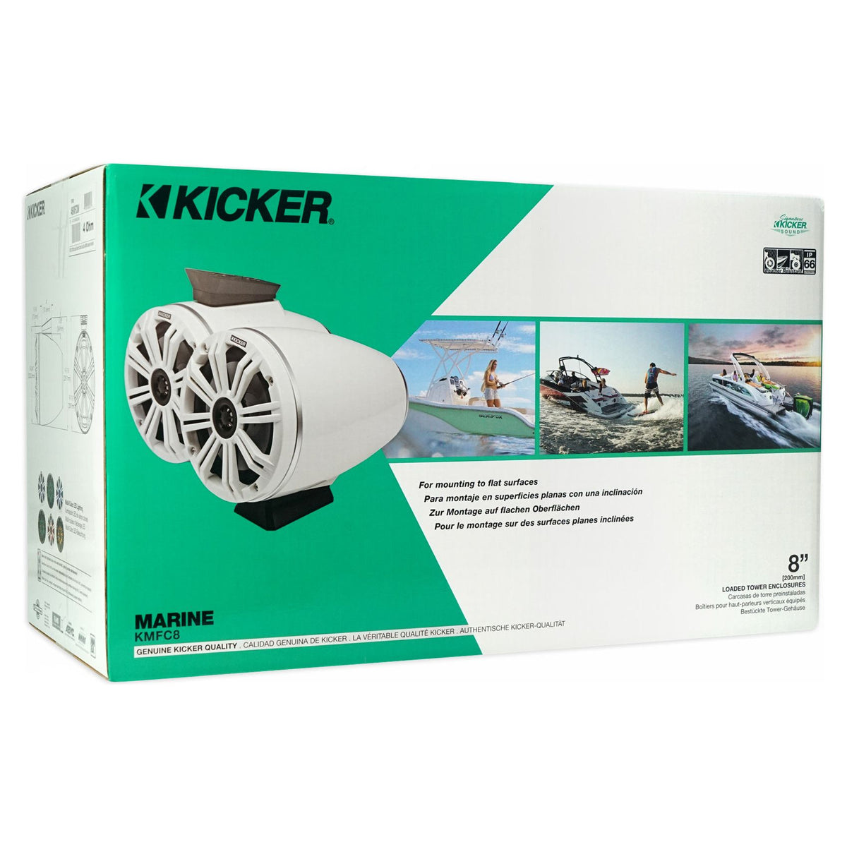 (2) KICKER 46KMFC8 300w 8" White Marine LED Speakers+Surface Mount Pods 46KMFC8W