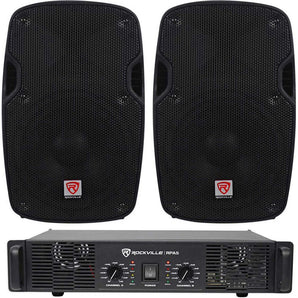 2) Rockville SPG88 8“ 800W 8 Ohm PA Speakers ABS Cabinet+RPA4 1000w Amplifier