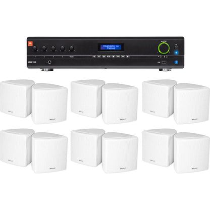 VMA1120 Commercial Amplifier + (12) Cube 3.5" White Wall Speakers