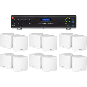 JBL Commercial Amplifier+(12) 3.5" White Cube Speakers for Restaurant/Bar/Cafe